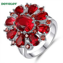 Load image into Gallery viewer, Dovolov Red Zircon Jewelry FlowersWedding Rings For Women Red Crystal Engagement Proposal Ring Accessory for Female D3