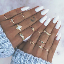 Load image into Gallery viewer, Hot Sale Women Ocean Star Moon Joint 13 Piece Set Ring Jewelry Retro Opal Crown Zircon Rings Fashion Female Accessories
