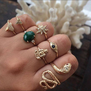 Hot Sale Women Ocean Star Moon Joint 13 Piece Set Ring Jewelry Retro Opal Crown Zircon Rings Fashion Female Accessories