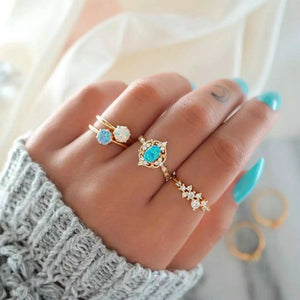 Hot Sale Women Ocean Star Moon Joint 13 Piece Set Ring Jewelry Retro Opal Crown Zircon Rings Fashion Female Accessories