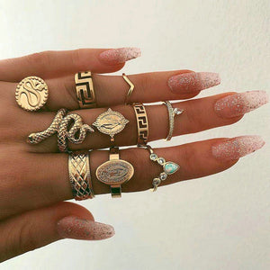 Hot Sale Women Ocean Star Moon Joint 13 Piece Set Ring Jewelry Retro Opal Crown Zircon Rings Fashion Female Accessories