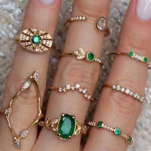 Hot Sale Women Ocean Star Moon Joint 13 Piece Set Ring Jewelry Retro Opal Crown Zircon Rings Fashion Female Accessories