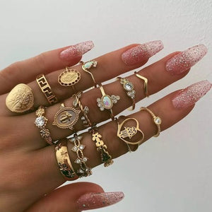 Hot Sale Women Ocean Star Moon Joint 13 Piece Set Ring Jewelry Retro Opal Crown Zircon Rings Fashion Female Accessories