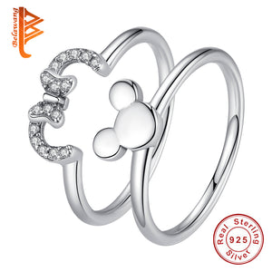 BELAWANG 100% 925 Sterling Silver Ring Mickey Finger Ring for Women Sterling Silver Jewelry Gift Female engaged Ring