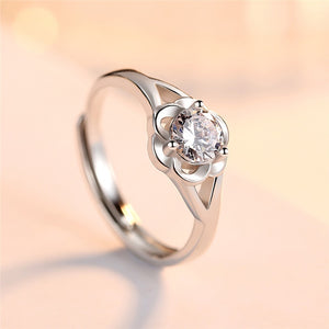 New Arrival Women 925 Sterling Silver Rings For Girls Bride Wedding Accessories Fashion Girls Crystal Flower Finger Rings Female