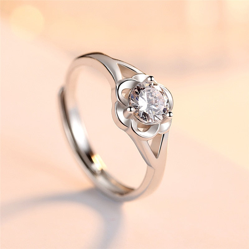 New Arrival Women 925 Sterling Silver Rings For Girls Bride Wedding Accessories Fashion Girls Crystal Flower Finger Rings Female