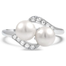 Load image into Gallery viewer, Huitan Trendy Classic Double Simulated Pearl Rings Silver Plated Exquisite Anniversary Party Accessories Jewelry Ring For Female
