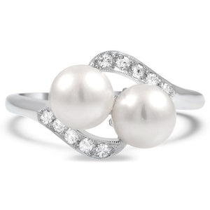 Huitan Trendy Classic Double Simulated Pearl Rings Silver Plated Exquisite Anniversary Party Accessories Jewelry Ring For Female