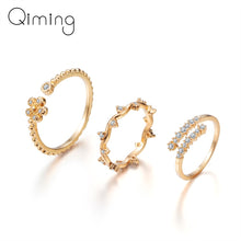 Load image into Gallery viewer, 3pcs/lot Handmade Flower Zircon Finger Toe Ring Female Birthday Gift Wedding Statement Jewelry Accessories Women Rings
