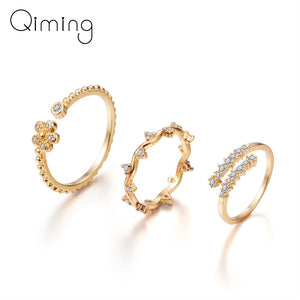 3pcs/lot Handmade Flower Zircon Finger Toe Ring Female Birthday Gift Wedding Statement Jewelry Accessories Women Rings