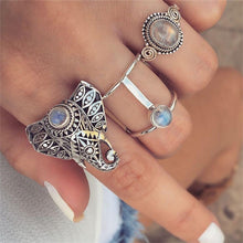 Load image into Gallery viewer, Women Rings Set Punk Hollow Elephant Round Crystal Geometry Joint Silver Ring Vintage Female Wedding Party Jewelry Accessories
