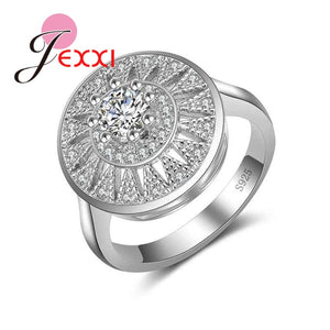 Lowest Price 925 Sterling Silver Jewelry Fashion Round Flower Crystal Ring for Women Female Wedding Party Accessories