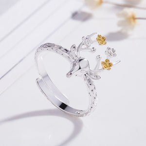 8Seasons Fashion Female Antlers Fawn Elk Ring Adjustable Opening Sika Deer Ring Accessories Christmas Present Rings Jewelry