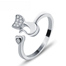 Load image into Gallery viewer, New LNRRABC Female Midi Finger Cat Ear Ring Rhinestones Heart Open Ring For Women Girl Child Gifts Bijoux Accessories Jewelry

