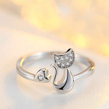 Load image into Gallery viewer, New LNRRABC Female Midi Finger Cat Ear Ring Rhinestones Heart Open Ring For Women Girl Child Gifts Bijoux Accessories Jewelry
