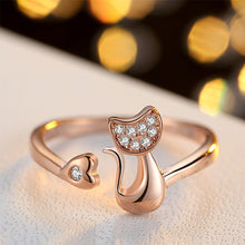 Load image into Gallery viewer, New LNRRABC Female Midi Finger Cat Ear Ring Rhinestones Heart Open Ring For Women Girl Child Gifts Bijoux Accessories Jewelry
