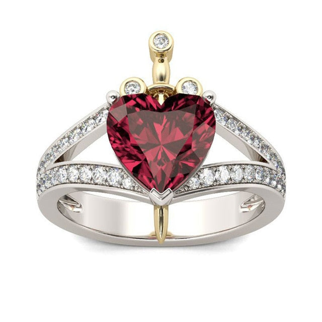 Heart Red Gem CZ Rings for Women Forever Love Heart Zirconia Wedding Ring  Female Jewelry Accessories Fashion Ring for Girl R5TY